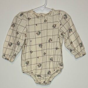 Vintage Style Floral Grid Long Puff Sleeve Bubble Romper | 6-9 months
